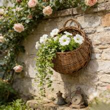 1pc Rustic Oval Wall Hanging Planter Basket Set - Indoor & Outdoor Striped Pattern Woven Baskets For Bonsai & Plants - Rustic Style Decor With Multiple Components - Handmade Willow Hanging Pots For Garden And Home Decor - Multicolor - View 2