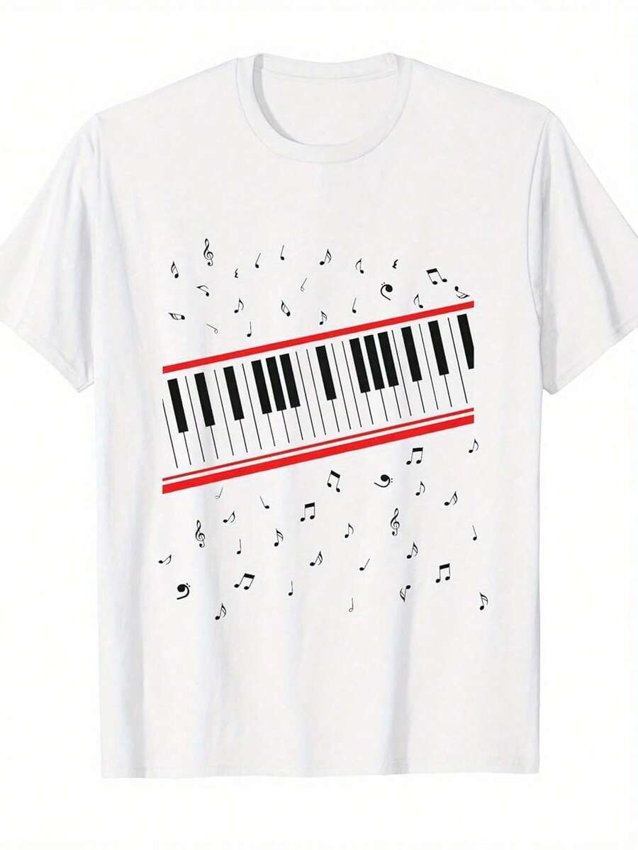 "Beat It" Piano T-Shirt, Made With A Soft And Comfortable Round Neck Design, Short-Sleeve Style. It Is An Ideal Gift For Family Members. - White - View 1