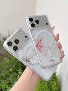 2pcs Lily Flower Phone Case, Magnetic Wireless Charging Transparent Shockproof Phone Protective Cover, Soft+Hard Material Suitable As Holiday Gift For 15 16pro/Promax/14 15 16plus Unisex, Anti-Fingerprint And Anti-Scratch Transparent Glossy Cover, TPU Material - Multicolor - View 2