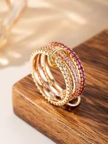 3rd Ring Roa Exquisite Cubic Zirconia 18K Gold Multi-Band Stackable Rings For Men And Women, Suitable For Daily Wear, Banquets And Nightclub Occasions - Gold - View 9