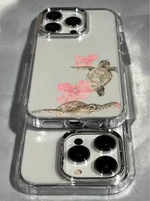 1pc Metal Transparent Sea Turtle Hibiscus Flower Personalized Minimalist Full Coverage TPU Shockproof Phone Case Compatible With Apple 17 16 15 14 13 12 11 Pro Max Protective Shell Air - Multicolor - View 2