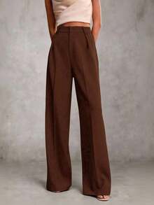 Elegant Women's Wide-Leg Pants - Features Inner Lining - màu nâu - Xem 1