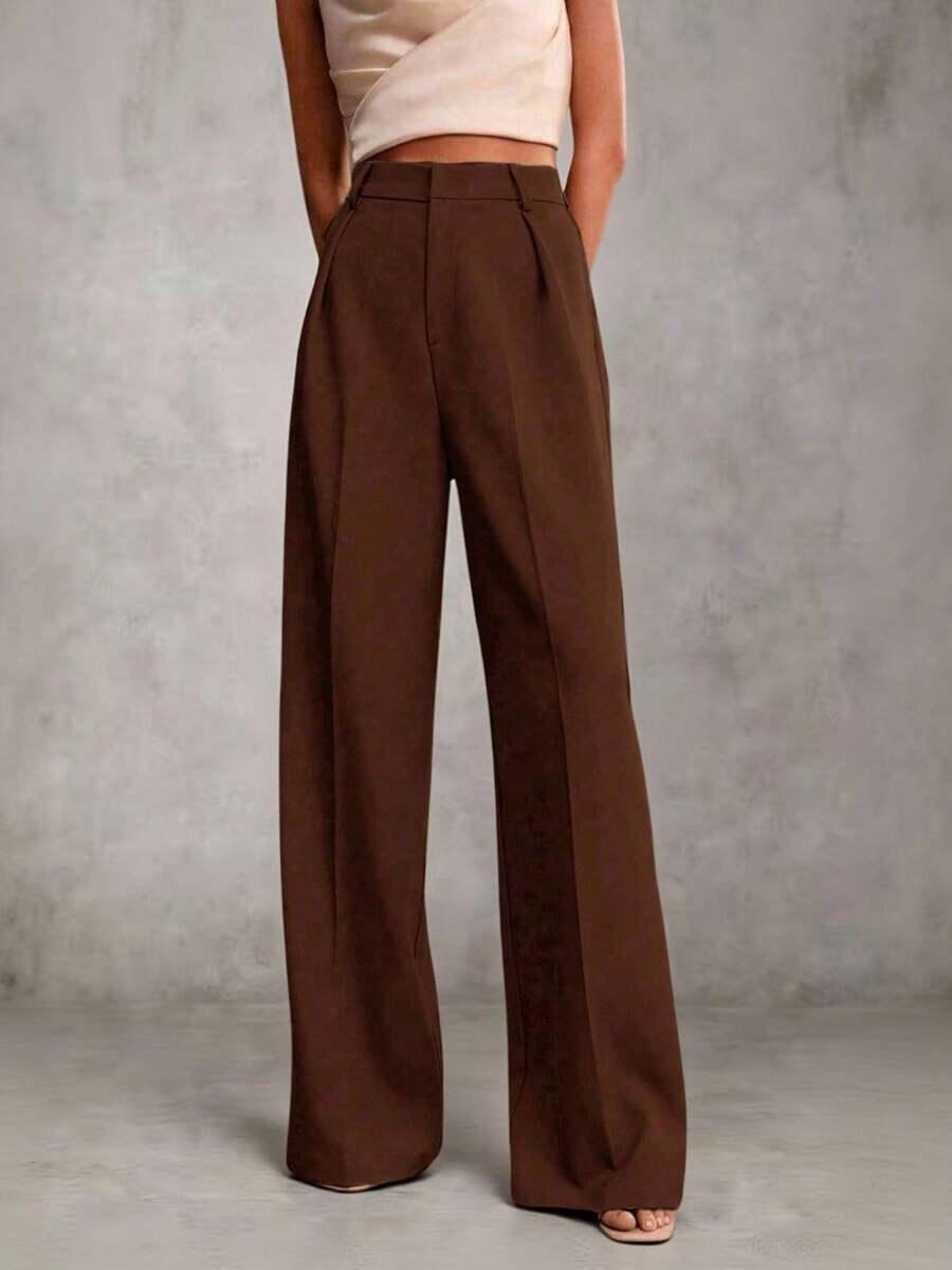 Elegant Women's Wide-Leg Pants - Features Inner Lining - màu nâu - Xem 1