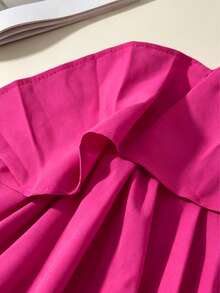 1pc Solid Color Ruffle/Frill Twist Multi-Layered Off-Shoulder Jumpsuit, Suitable For School, Party, Stage, Concert, All Seasons Summer - Hot Pink - View 4