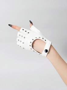 1 Pair Hip Hop PU Lace-Up Gloves, Suitable For Music Festivals - Red-017 - View 16