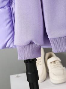 Tween Girl Autumn/Winter Casual Fashion Preppy Commuter Thick Quilted Vest, Printed Hoodie, And Printed Long Pants 3 Pieces Set - Mauve Purple - View 9