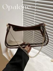 Clear PVC Baguette Shoulder Bag Stadium Approved Transparent White/Black/Brown Gold Chain Purse Slim Underarm Crossbody Handbag Concert Sports Events - 彩色 - 查看 15
