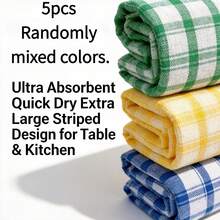 Premium Absorbent Kitchen Towel 5pcs Set - Tea Towels, Ultra Soft And Quick Dry, Made Of Wide Striped Fabric, Suitable For Dining Table, Countertop And Restaurant Coffee Table, Can Be Used As Kitchen Cleaning Cloth, Multiple Colors - 5-piece Set (mixed Colors) - View 14