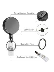 1Pc Retractable Metal Badge Easy-Pull Buckle Portable ID Card Holder Lanyard Keychain For ID Cards,Keys,Business Card Holders,For Work And Daily Use - Multicolor - View 10