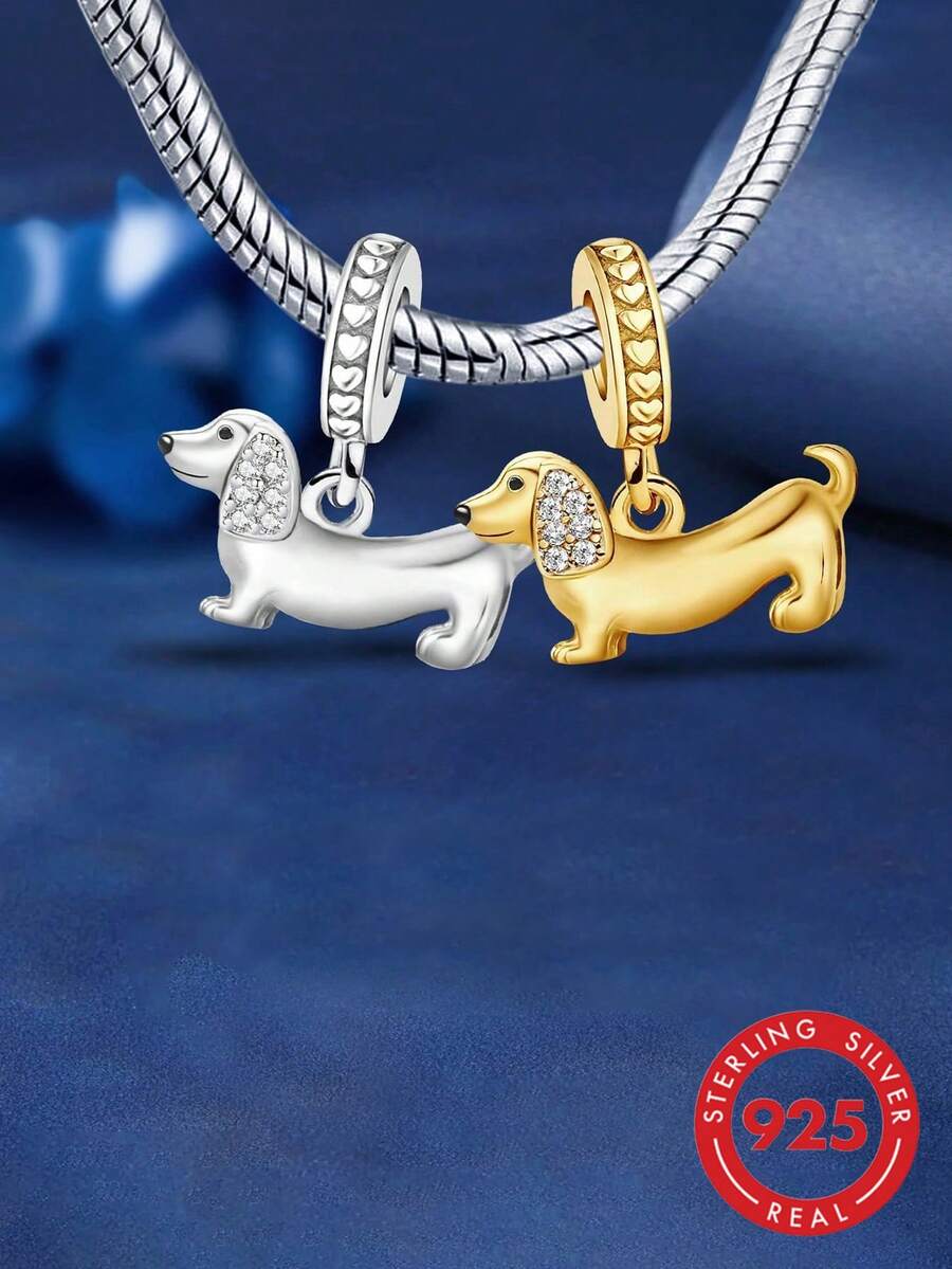 1件時尚925純銀大耳狗吊墜珠，適用於女士手鍊、手鐲DIY珠寶製作與日常配戴，女孩理想飾品配件