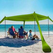 Green Family Beach Sun Shelter Tent With Support Stability Poles, Outdoor Sun Protection Canopy, Portable Shade Pavilion, Suitable For Beach Camping Picnic Backyard Party Garden Use - 1pc - View 7