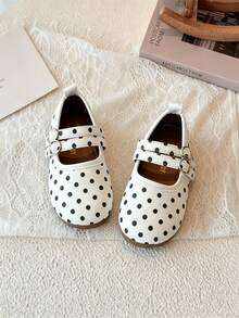 1 par de zapatos planos para bebé y niños, color beige, con lazo, diseño de lunares, suela de masaje, fondo suave antideslizante, estilo de moda popular, adecuados para primavera, verano, otoño e invierno - Beis - Ver 1