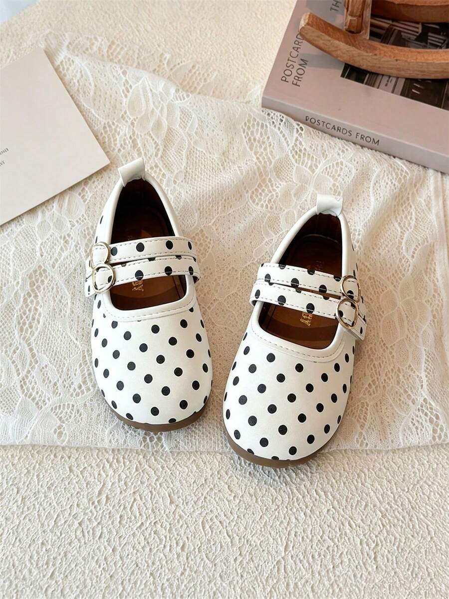 1 par de zapatos planos para bebé y niños, color beige, con lazo, diseño de lunares, suela de masaje, fondo suave antideslizante, estilo de moda popular, adecuados para primavera, verano, otoño e invierno - Beis - Ver 1