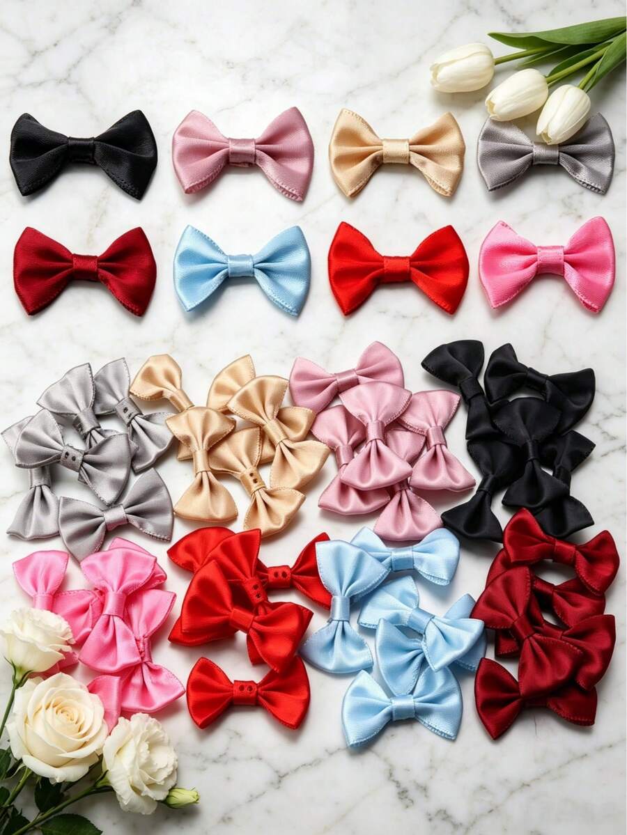50PCS/30PCS Polyester Bows, Gift Box Decoration DIY Handmade Jewelry Making Accessories, Jewelry Hair Accessories, Clothing Doll Decoration, Garment Accessories - Satin Waistband Bow - View 1