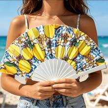 2 piezas Abanico plegable con estampado de limón, abanico de mano estilo español, abanico de tela plegable portátil con estampado de limón, adecuado para fiestas temáticas, vacaciones, despedida de soltera, boda, regalo para damas de honor, accesorio para mujer, decoración de verano, viajes (estilo de limón aleatorio) - Estilos aleatorios - Ver 7