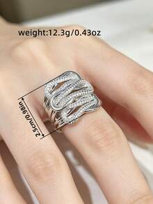 1pc Exquisite Fashion Cubic Zirconia Ring, Women's Valentine's Day Gift, Suitable For Wedding, Engagement, Anniversary, Party And Other Occasions - Silver - View 9