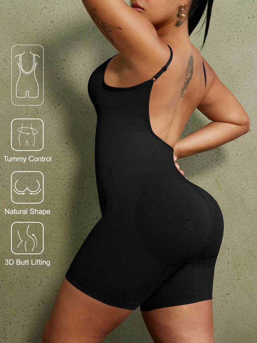 1pc Plus Size Women's Backless Sexy Light Shaping Bodysuit, Summer Style