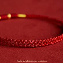 Gelang Anyaman Tali Merah + Manik-Manik Emas, Gelang Keberuntungan dan Berkah untuk Kekayaan, Keseimbangan Fisik dan Mental, serta Meredakan Kecemasan - Gelang - View 5