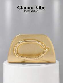 Glamor Vibe Gold Women's Evening Bag, Metal C-Shaped Handle Fashion Evening Bag, Luxury Glossy Clutch, Detachable Chain Crossbody Shoulder Bag, Suitable For Wedding, Party, Ball, Banquet, Beach Vacation - Gold - View 9