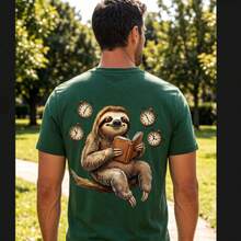 Camisetas de algodón puro, camisetas para hombre, camisetas para mujer, camisetas estampadas, camisetas de manga corta, modernas e informales, con un perezoso como estampado. - Verde - Ver 8