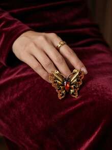 1pc Vintage Butterfly Brooch Women Fashion Elegant Insect Pin High-End Banquet Dress Accessory Gold Rhinestone Corsage - Yellow - View 7