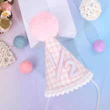1 Set 1/2 Birthday Plaid Hat Daisy High Chair Banner Set, Suitable For 6 Months Old Boy/Girl Birthday Decoration, Sweet Cake Smash Photo Props (Blue/Pink) - Multicolor - View 10