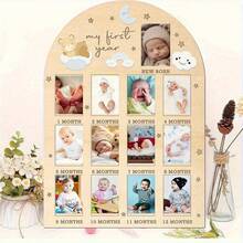 2D Flat First Year Photo Wall, Commemorative Photo Frame, Floral Decorated Wooden Frame, Suitable For Baby Birth To One Year Old Photos, Decoration. No Electricity Required - A - View 7