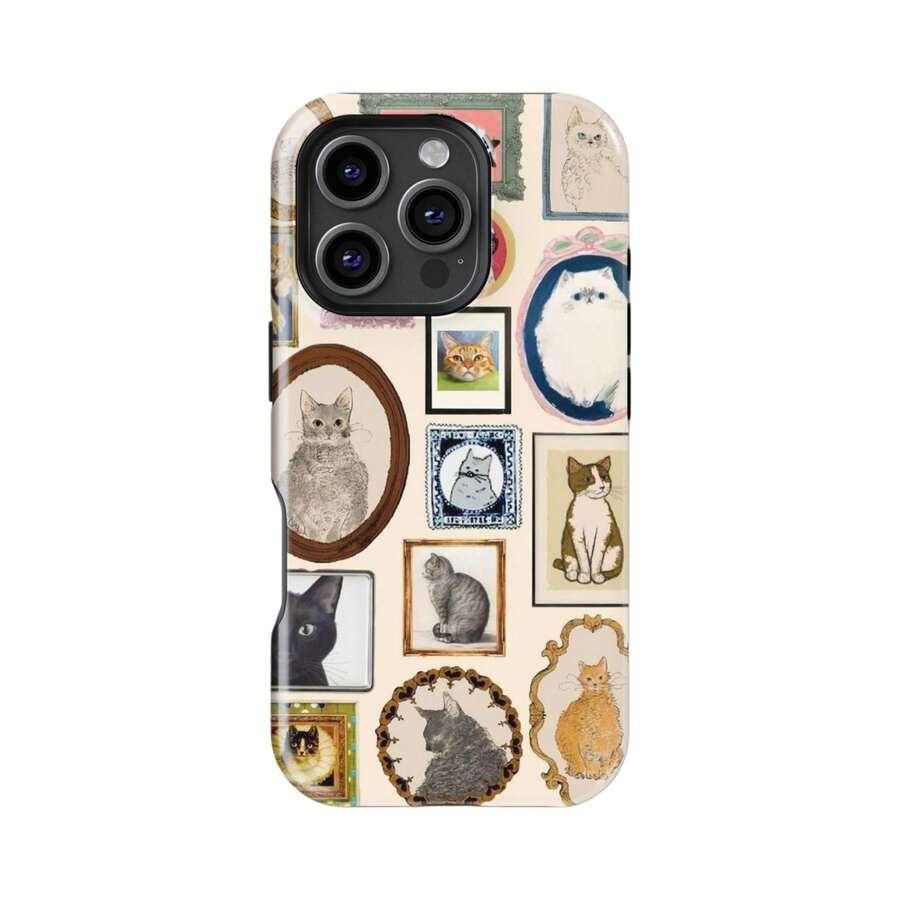 復古貓咪拼貼手機殼,復古動物寵物愛好者禮物,相容 iPhone 17 16 Pro Max 15 14 Plus 13 12 11 - 彩色 - 查看 1