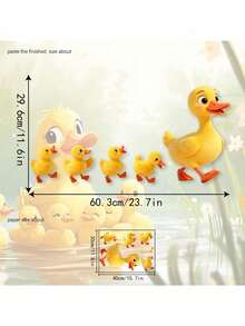 1pc Static Cling Duck Parent & Child Window Sticker, Pastoral Style 2D Flat Glass Decal, Glue-Free Removable Home Window & Storefront Decorative Sticker - Duck - View 3