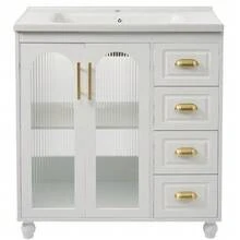 Single Sink Bathroom Vanity Unit With 80cm Vanity Unit And White Ceramic Sink - 白色 - 查看 1
