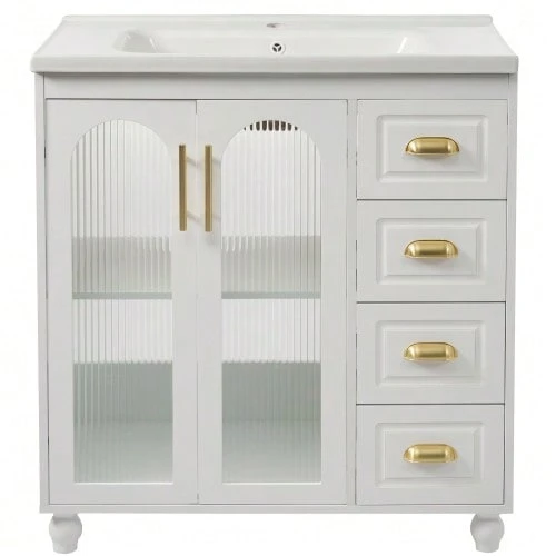 Single Sink Bathroom Vanity Unit With 80cm Vanity Unit And White Ceramic Sink - 白色 - 查看 1