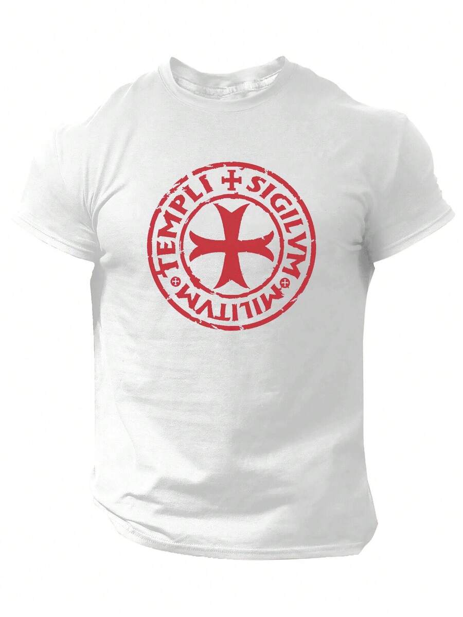Men's Short-Sleeved T-Shirt For Spring/Summer, Printed With The Knights Templar Logo. - 白色 - 查看 1