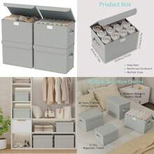Caja de almacenamiento de tela con tapa cajas de armario con cubierta cesta organizadora apilable plegable con 2 asas para el hogar y dormitorio paquete de 4 10 2 x 7 9 x 6 7 - Gris - Ver 1