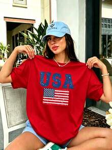 Big Jesus Fan Graphic Top-Loose-Fit Easy Relaxed Style, - Red 1 - View 1