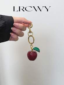 女款蘋果造型可愛時尚清新簡約百搭黃色包包掛飾，可用作鑰匙圈、手提包吊飾 - 紅色 - 查看 5