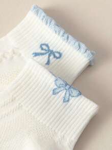 1/5 pares de calcetines finos para mujer con patrón de lazo azul y amor, calcetines de barco dulces y lindos, adecuados para usar en primavera y verano - Multicolor - Ver 5