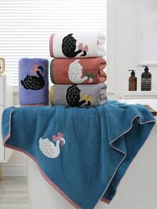 1pc/2pcs White Swan Coral Fleece Bathroom Decor Towel, Soft Absorbent Lint-Free, Unisex Home Use, Beach Wrap, Extra Large Bath Towel, Outdoor Pool Towel, 35*75cm Bath Towel 1pc Or 70*140cm Bath Towel 1pc - White - View 7
