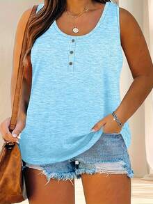Plus Sizes - Plus Sizes - New Popular Casual Vests With Buttons In Solid Colors For Women's Clothing - Red - View 4