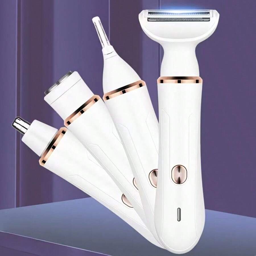 女性電動除毛器 4合1女性面部除毛器 面部刮毛器/眉毛修剪器 私密處刮毛器/比基尼線修剪器 便攜式除毛刮毛器 精巧尺寸 500mAh電池 長效續航 旅行必備