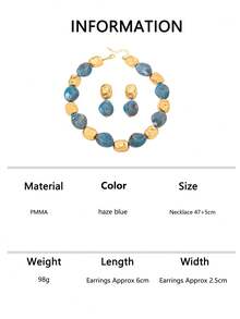 1 Set Bohemian Blue Tie Dye Resin & Metal Mixed Jewelry Set, Short Necklace + Earrings, Niche Premium Vacation Style Versatile Accessories - Dusty Blue - View 6