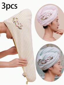 QIBHI Embroidered Floral Women's Hair Drying Cap, Elegant Makeup Hair Tie Cap, Soft Quick-Drying Girls' Garden Bath Cap, Warm Floral, Minimalist Bathroom Hair Drying Cap, Home Decor Girls' Hair Drying Towel, Suitable For Bathroom, Travel, School, Back To School, Home Essentials, Skin Care - Multicolor - View 13
