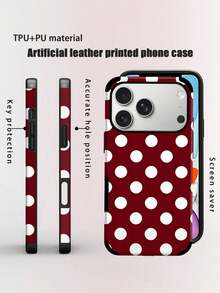 An Elegant Phone Case That Does Not Include A Lanyard Or Stand. This Leather Phone Case Features A Minimalist And Pretty Polka Dot Design. It's A 1-Piece Case With A Black And White Polka Dot Print. The Soft Leather Case Has A Modern, Minimalist French Boho Style And Is Compatible With The  Galaxy S24 Ultra, S17 Pro, S16 Pro, S12 Pro, S13, S14 Plus, S15 Pro, S16 Pro, And S11/S13 Pro Spring. - 酒紅色 - 查看 1