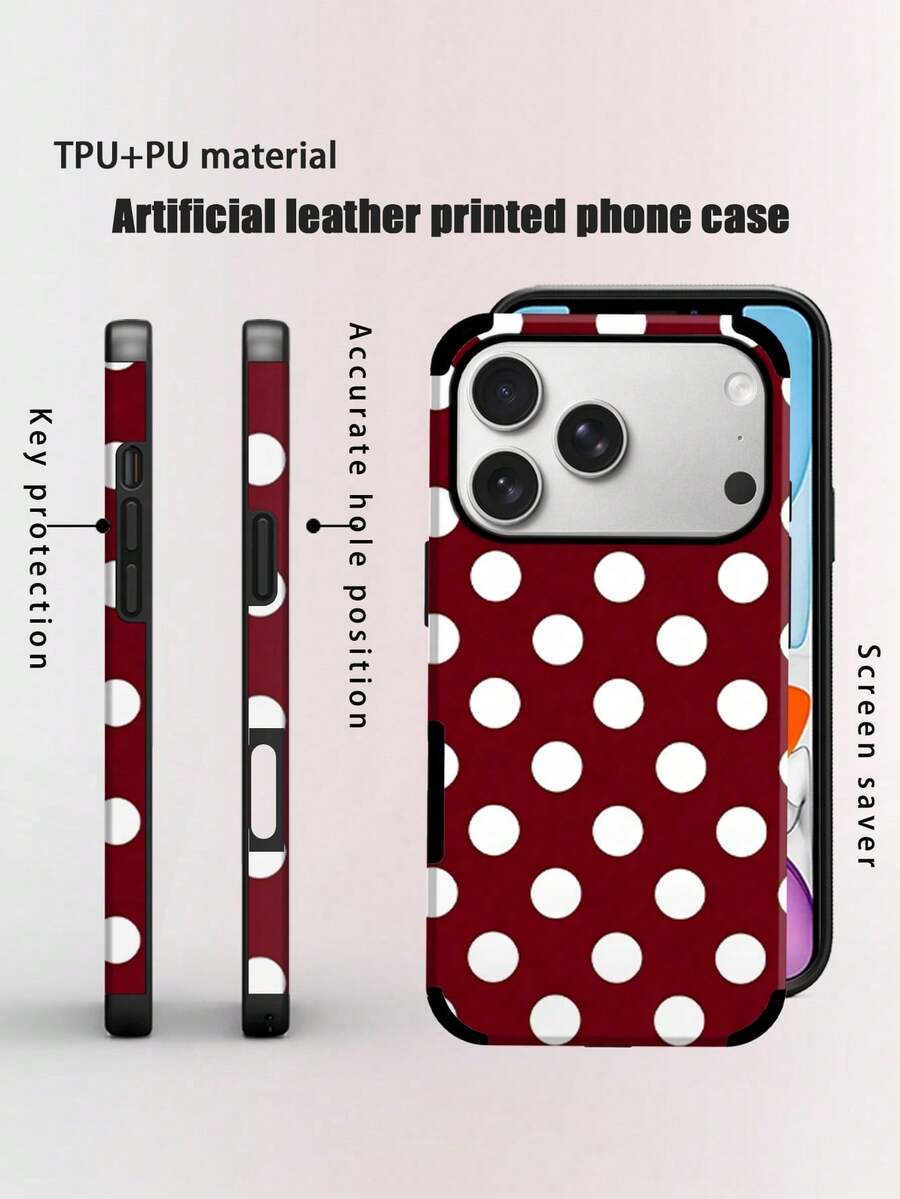 An Elegant Phone Case That Does Not Include A Lanyard Or Stand. This Leather Phone Case Features A Minimalist And Pretty Polka Dot Design. It's A 1-Piece Case With A Black And White Polka Dot Print. The Soft Leather Case Has A Modern, Minimalist French Boho Style And Is Compatible With The Galaxy S24 Ultra, S17 Pro, S16 Pro, S12 Pro, S13, S14 Plus, S15 Pro, S16 Pro, And S11/S13 Pro Spring. - 酒紅色 - 查看 1
