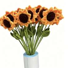 Tournesol au crochet fait main 1/5 pièces, fleur artificielle éternelle réaliste, cadeau parfait pour la fête des mères pour maman, anniversaire, remise de diplôme, mariage, décoration de fête, ornement pour le salon, la chambre, la salle à manger - Orange - Voir 6