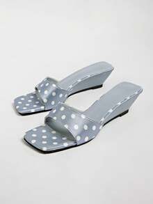 2026 Spring/Summer New Women's Faux Leather Mule Style Wedge Heel Open Back Sandals - Blue - View 5