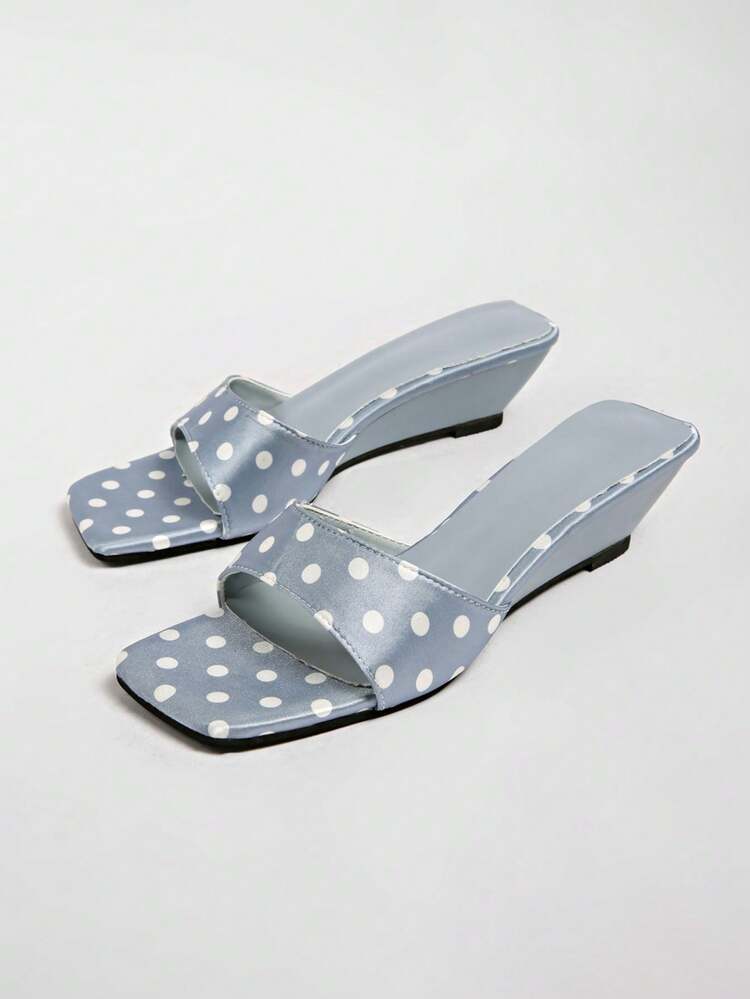 2026 Spring/Summer New Women's Faux Leather Mule Style Wedge Heel Open Back Sandals - Blue - View 5