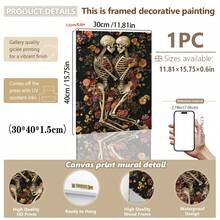 1pc, Canvas Wall Art, Framed Wall Decor, Gothic Romantic Floral Skull Couple Canvas Painting, Dark Academia Style Poster, Vintage Dried Flower Skull Oil Painting, Suitable For Modern Home Decor, Room Decor, Dorm Decor, Bedroom Decor, Living Room Decor, Bathroom Decor, Kitchen Decor, Dining Room Decor, Office Decor, School Decor - A - View 12