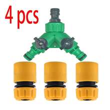 雙閥門Y型水管接頭附快速接頭 - 3/4英吋母螺紋轉接頭，適用於高效園藝澆水、灌溉及溫室流量控制 - 耐用綠黃配色塑膠設計 - A - 查看 7