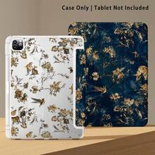 Floral And Rabbit Pattern Painted Effect Acrylic Crystal Tablet Protective Case, With Stand, Foldable Anti-Bend, Silicone Reinforced Corners, Auto Wake/Sleep Function, Built-In Pen Slot, Multi-Angle Foldable Stand - - Style 15 - View 6