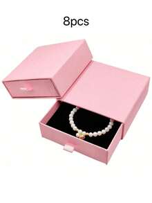 Kotak Kado Perhiasan Laci Warna Pink, Kotak Penyimpanan Gelang, Cincin, dan Anting-anting Berlapis Flanel, Kotak Kemasan Perhiasan Kertas Portabel untuk Kado Pernikahan dan Ulang Tahun, - Baby Pink - View 7